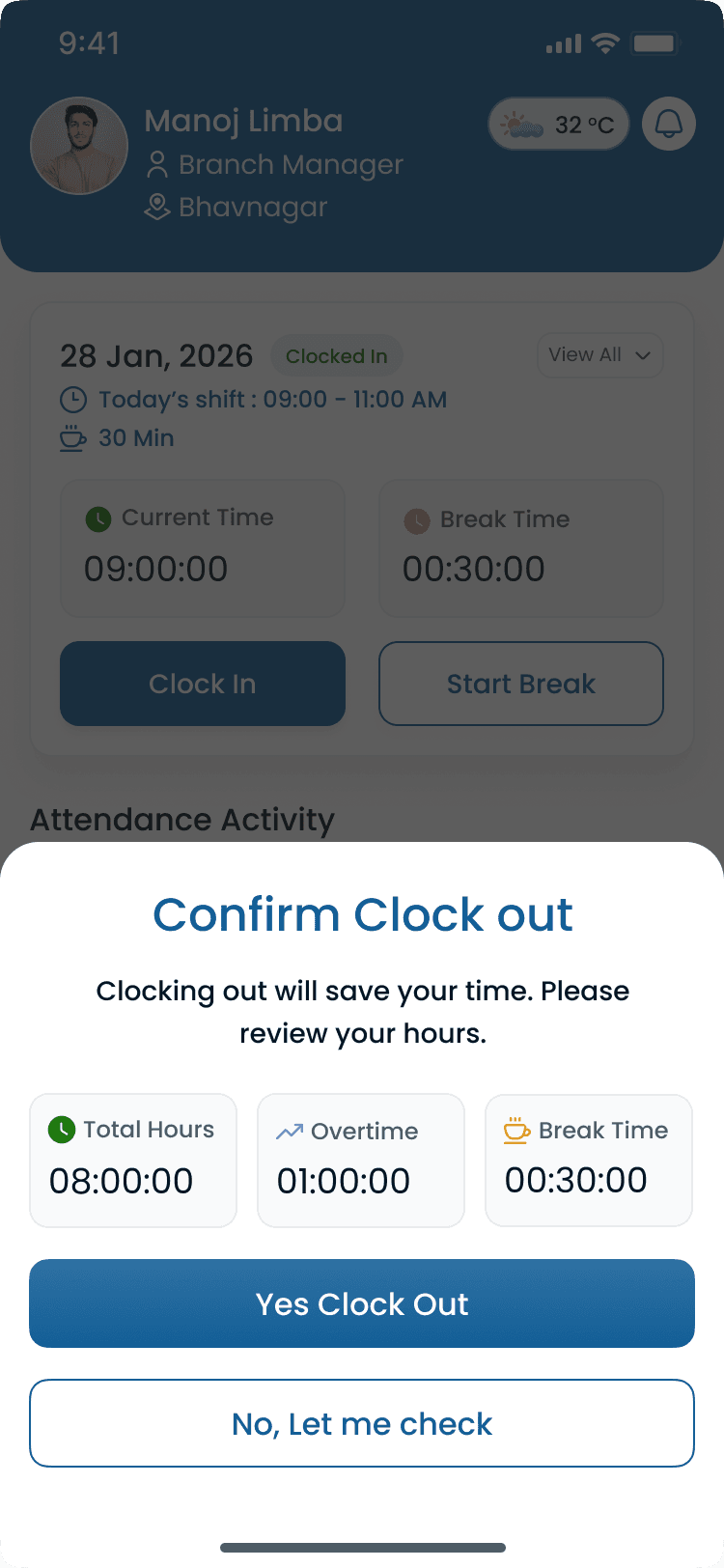 Overtime shift-time view on the Heyshift manager app