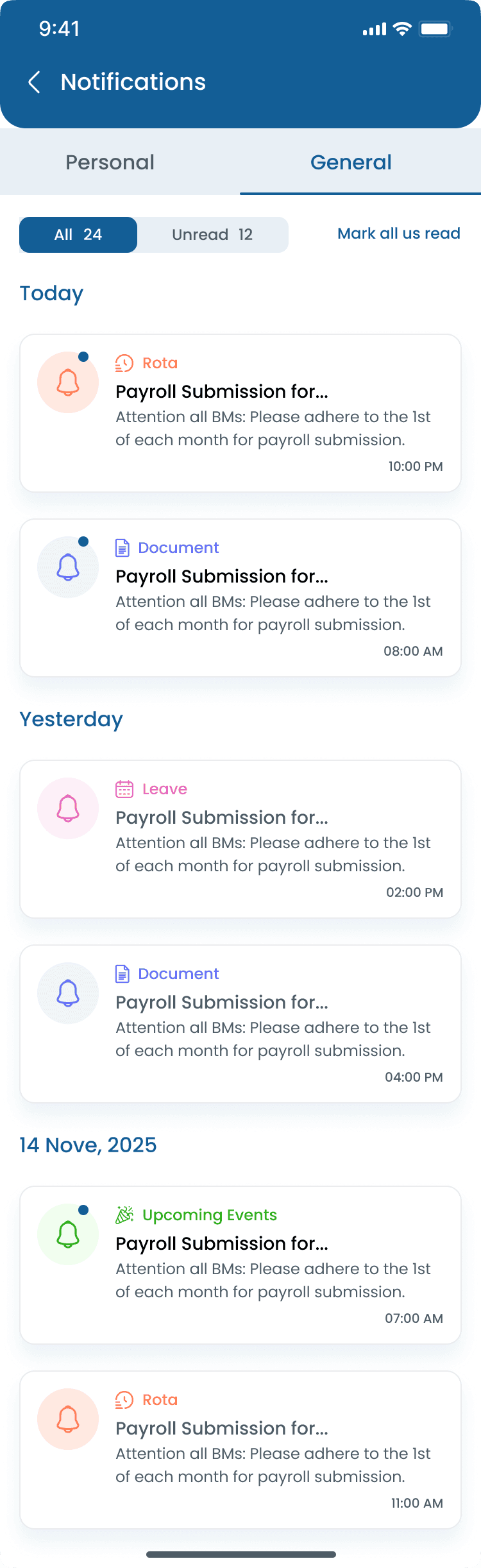 Schedule change notification on the Heyshift mobile app