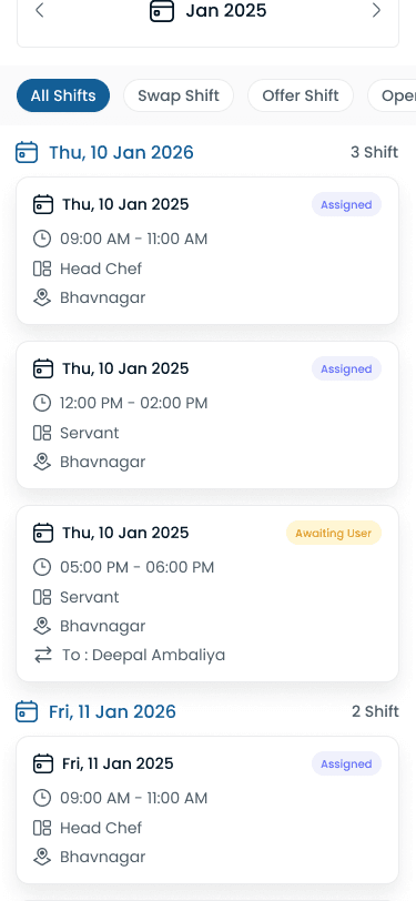 Month view on the Heyshift mobile scheduling app